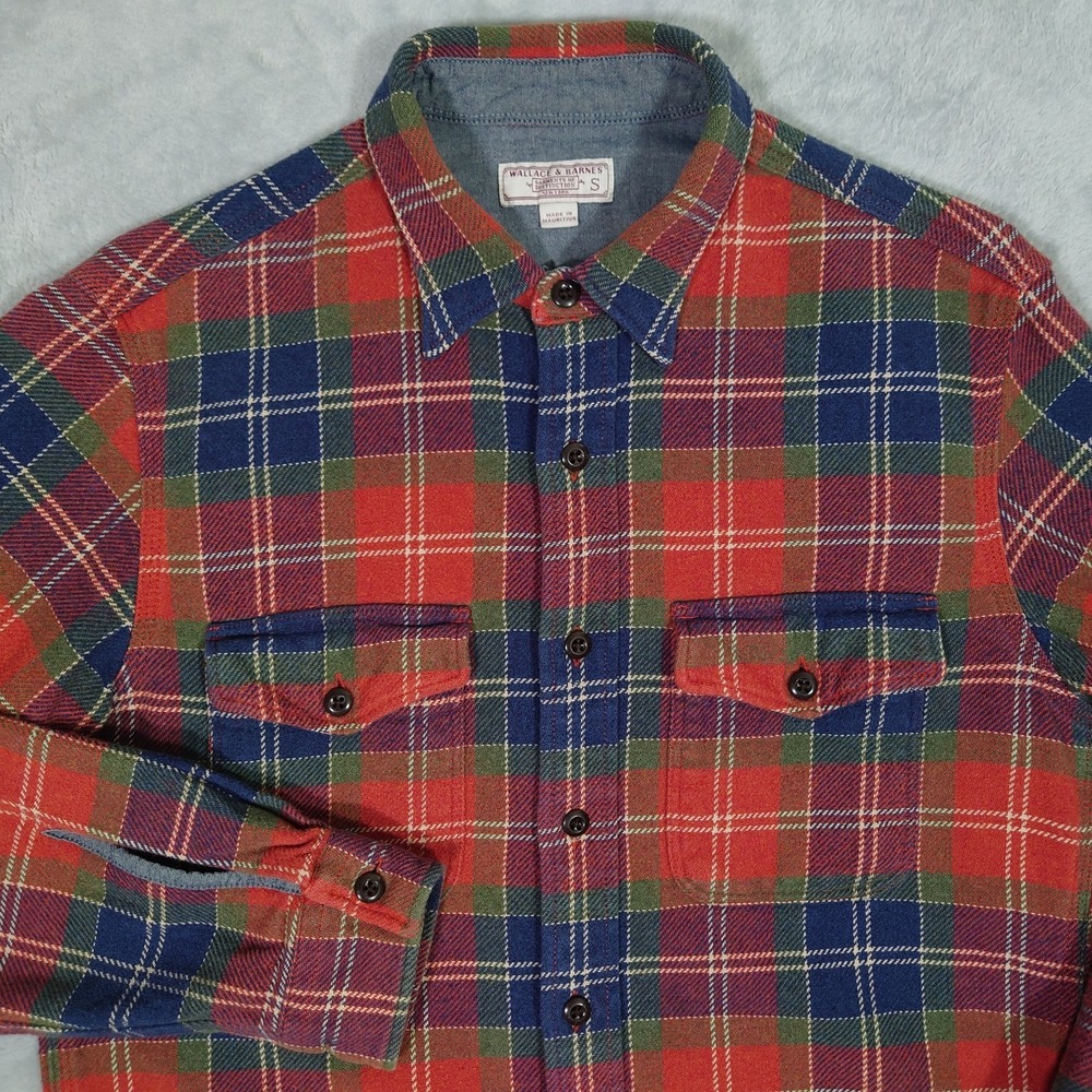 J.Crew Wallace & Barnes Heavyweight Flannel Shirt Mens S Red Leaf Plaid H2407